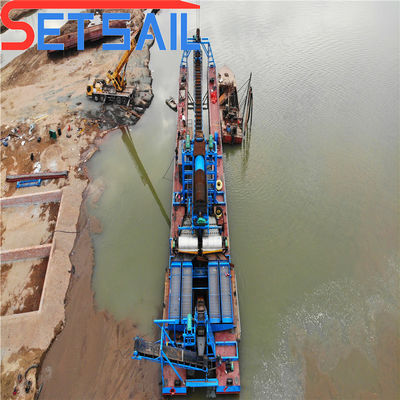 Dimensioni dello scafo 23m-49m Customized Chain Bucket River Sand Gold Dredger con Trommel Screen