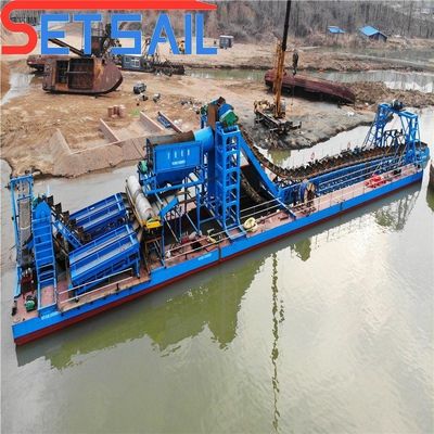 Dimensioni dello scafo 23m-49m Customized Chain Bucket River Sand Gold Dredger con Trommel Screen
