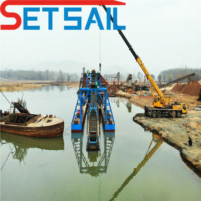 Profondità di dragaggio 7m-20m Multi Color Bucket Chain River Mining Boat con Trommel Screen