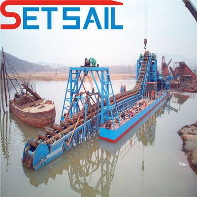 Profondità di dragaggio 7m-20m Multi Color Bucket Chain River Mining Boat con Trommel Screen