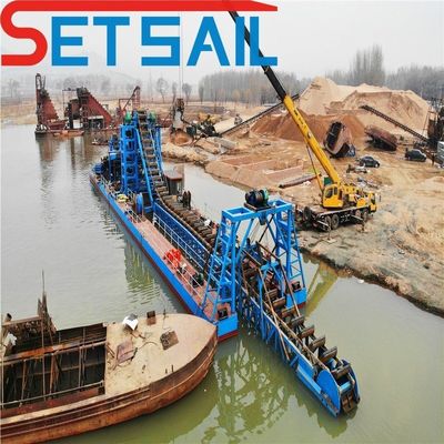 Profondità di dragaggio 7m-20m Multi Color Bucket Chain River Mining Boat con Trommel Screen