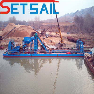 Profondità di dragaggio 7m-20m Multi Color Bucket Chain River Mining Boat con Trommel Screen